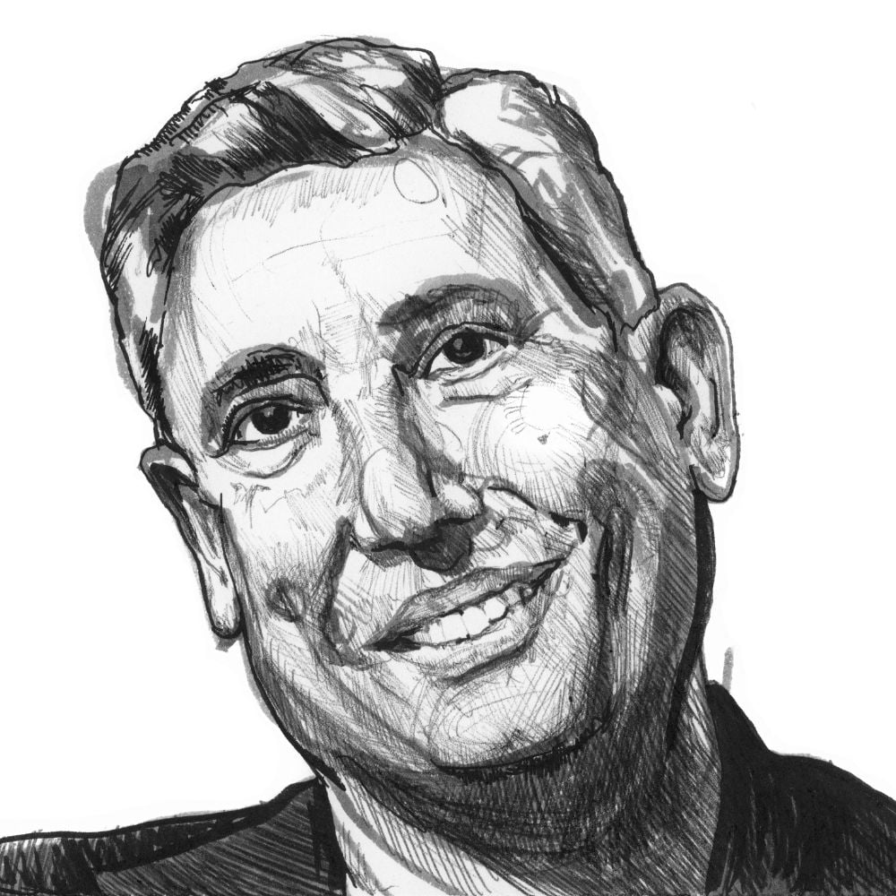 Original pen and ink portrait of David Sacks titled The Strategist